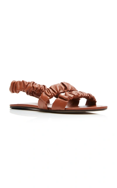 Shop Staud Ellie Ruched Sandals In Brown