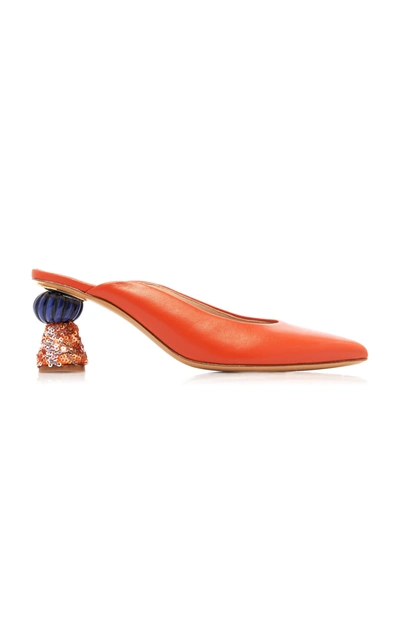 Shop Jacquemus Maceio Embellished-heel Leather Mules In Orange