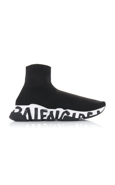 Shop Balenciaga Speed Graffiti Sneakers In Black,white