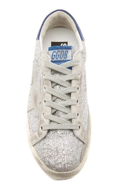 Shop Golden Goose Superstar Glittered Distressed Leather And Suede Sneakers In Silver