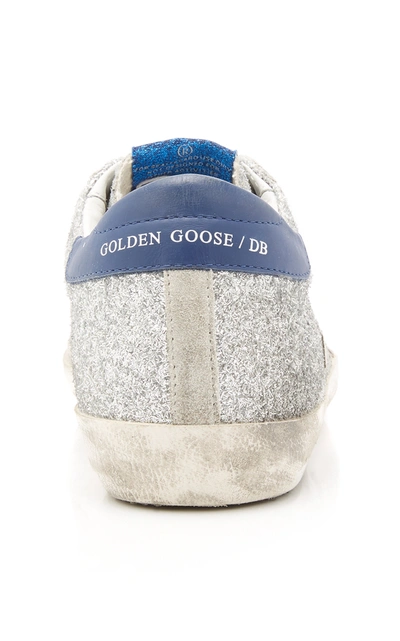 Shop Golden Goose Superstar Glittered Distressed Leather And Suede Sneakers In Silver