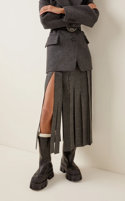 Prada Monolith Shearling-trimmed Leather Boots In Black