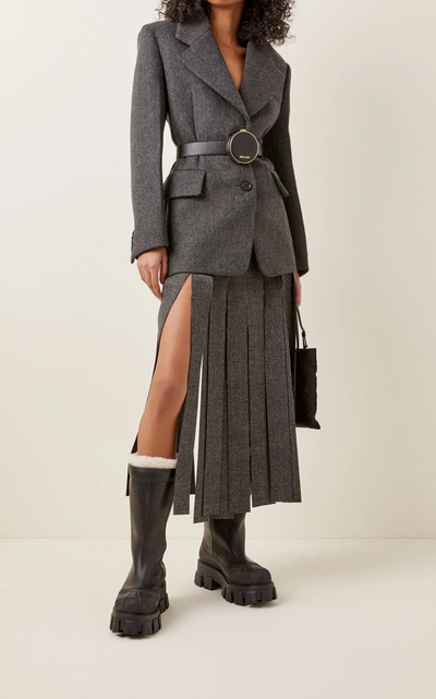 Prada Monolith Shearling-trimmed Leather Boots In Black