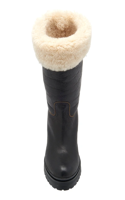 Shop Miu Miu Shearling-trimmed Leather Boots In Black