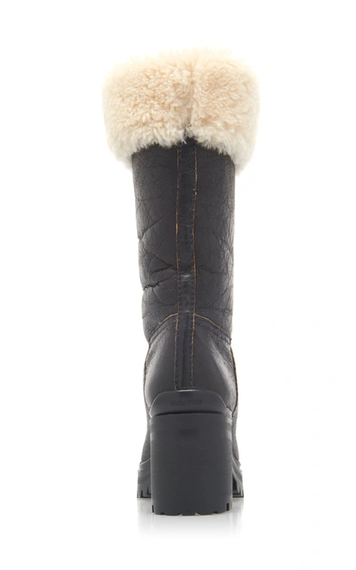 Shop Miu Miu Shearling-trimmed Leather Boots In Black