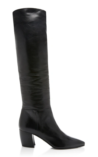 Shop Prada Leather Knee Boots In Black