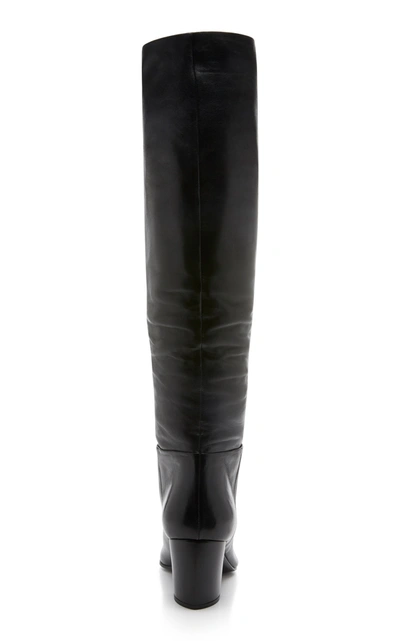 Shop Prada Leather Knee Boots In Black