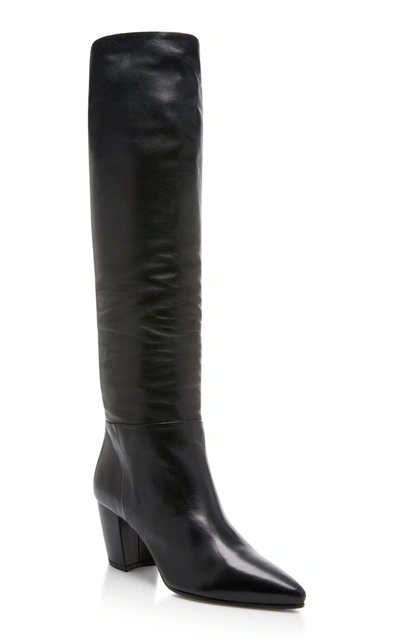 Shop Prada Leather Knee Boots In Black