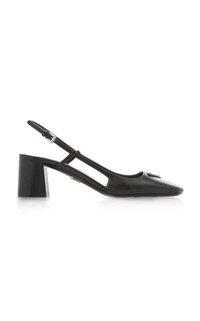 Shop Prada Women's Logo-detailed Leather Slingback Pumps In Black