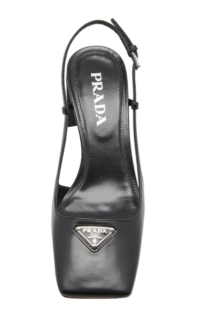 Shop Prada Women's Logo-detailed Leather Slingback Pumps In Black