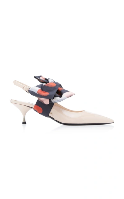 Shop Prada Women's Bow-detailed Patent-leather Slingback Pumps In Pink,print