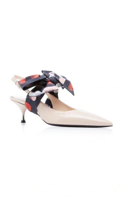 Shop Prada Women's Bow-detailed Patent-leather Slingback Pumps In Pink,print