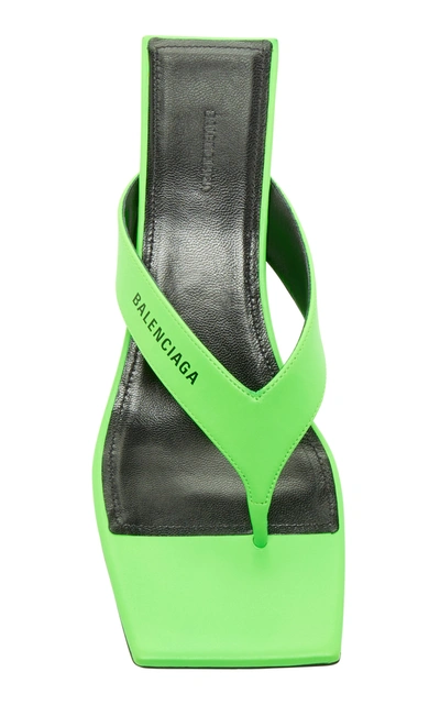 Shop Balenciaga Double Square Logo Leather Sandals In Green