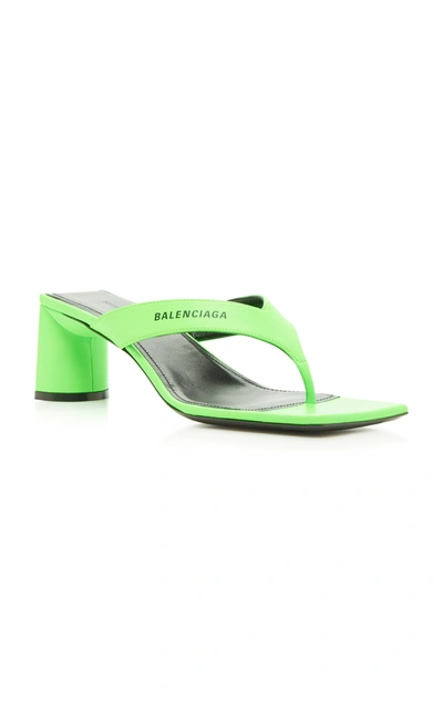 Shop Balenciaga Double Square Logo Leather Sandals In Green