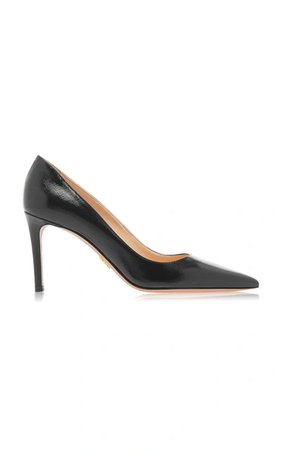 Shop Prada Women's Glossed Textured-leather Pumps In Black