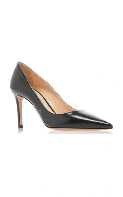 Shop Prada Women's Glossed Textured-leather Pumps In Black