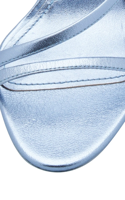 Shop Prada Women's Metallic Leather Sandals In Blue,metallic