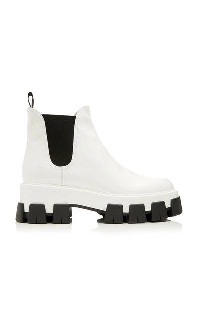 Shop Prada Two-tone Patent Leather Chelsea Boots In White