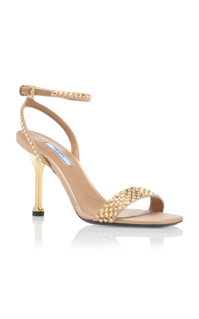 Shop Prada Women's Crystal-embellished Leather Sandals In Gold