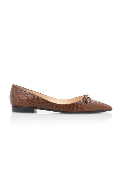 Shop Prada Women's Croc-effect Leather Point-toe Flats In Black,brown
