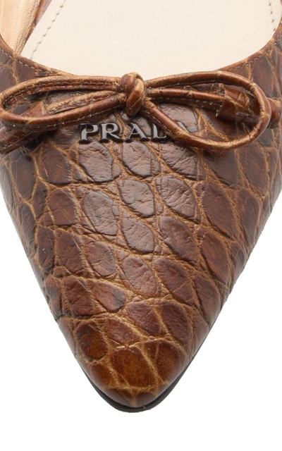 Shop Prada Women's Croc-effect Leather Point-toe Flats In Black,brown
