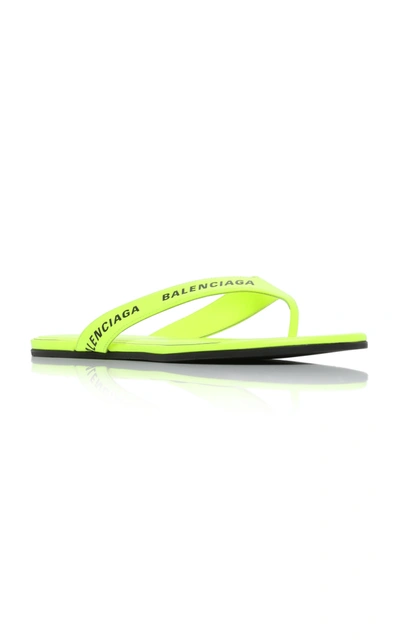 Shop Balenciaga Logo Leather Thong Sandals In Yellow