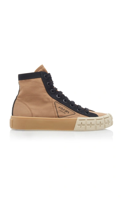 Shop Prada Two-tone Gabardine High Top Sneakers In Neutral