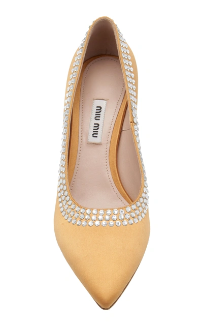 Shop Miu Miu Embellished Satin Pumps In Gold