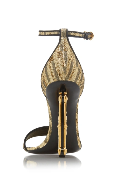 Shop Dolce & Gabbana Logo-embellished Lurex Sandals In Gold
