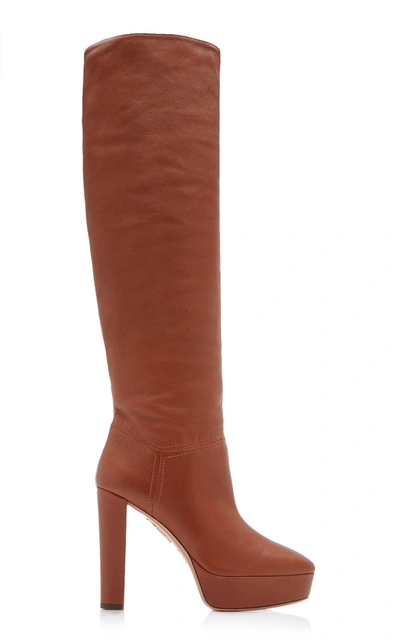 Shop Aquazzura Women's Chambord Platform Leather Knee Boots In Brown