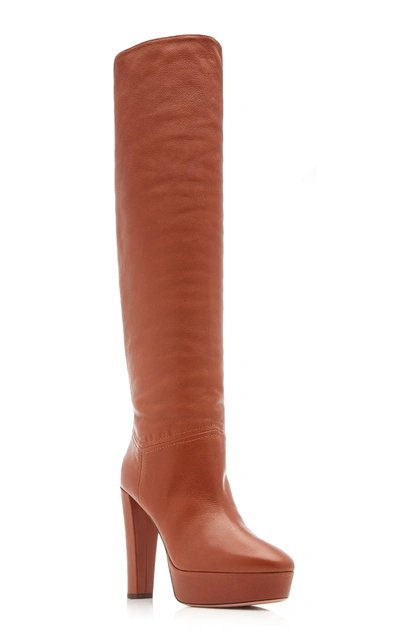 Shop Aquazzura Women's Chambord Platform Leather Knee Boots In Brown