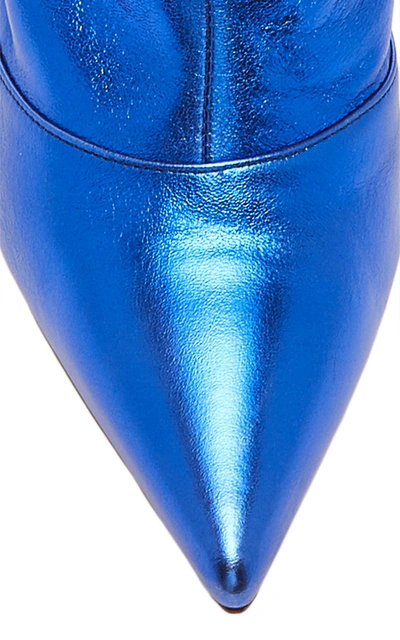 Shop Amina Muaddi Women's Ida Metallic Leather Knee Boots In Blue