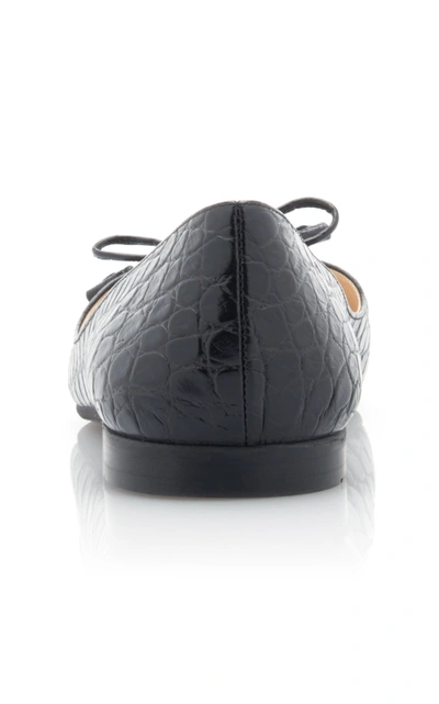 Shop Prada Croc-effect Leather Point-toe Flats In Black