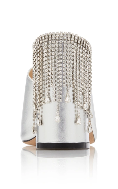 Shop Jimmy Choo Baia Crystal-embellished Metallic Leather Sandals In Silver