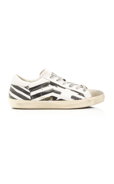 Shop Golden Goose Superstar Striped Leather And Suede Sneakers In Black,white