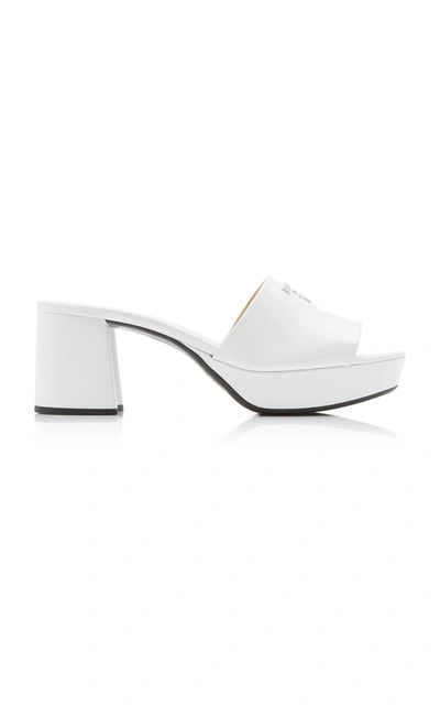 Shop Prada Women's Chunky Logo Leather Sandals In White