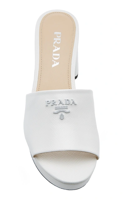 Shop Prada Women's Chunky Logo Leather Sandals In White