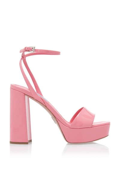 Shop Prada Patent-leather Platform Sandals In Pink