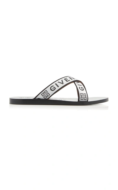 Shop Givenchy Grosgrain And Leather Slides In Black/white