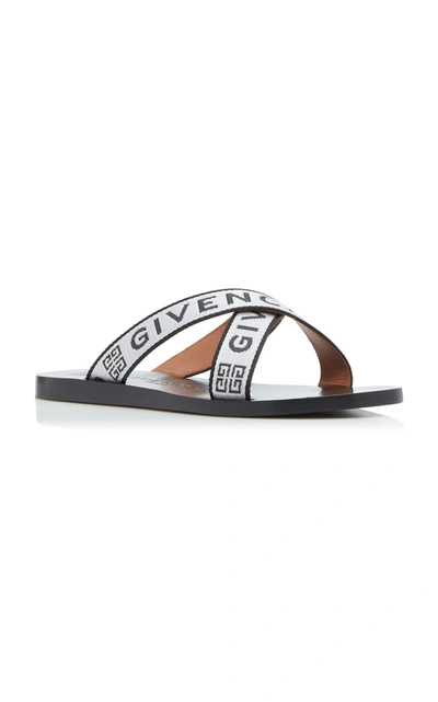 Shop Givenchy Grosgrain And Leather Slides In Black/white