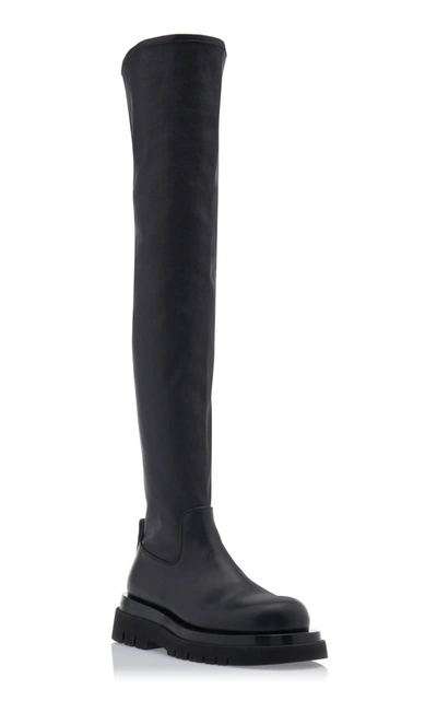 Shop Bottega Veneta Women's The Tire Over The Knee Leather Boots In Black,white