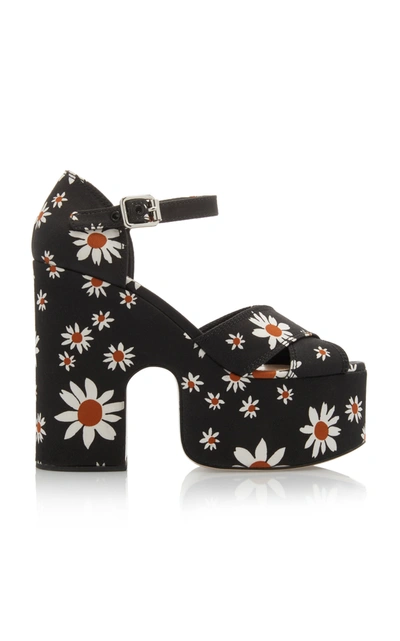 Shop Miu Miu Floral-print Gabardine Platform Sandals In Black