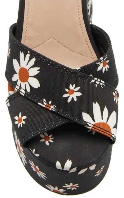 Shop Miu Miu Floral-print Gabardine Platform Sandals In Black