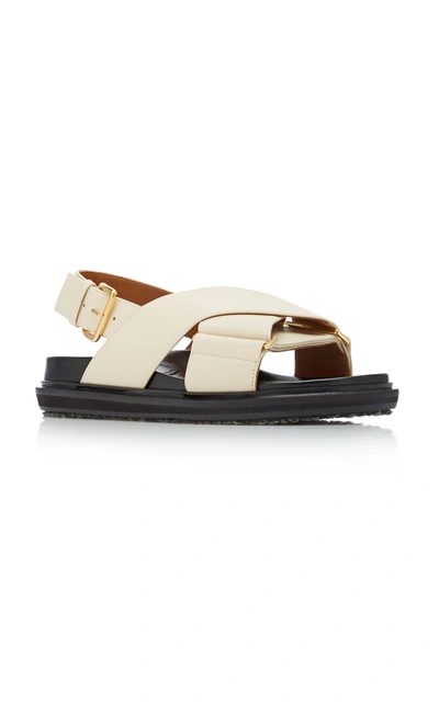 Shop Marni Leather Slingback Sandals In White