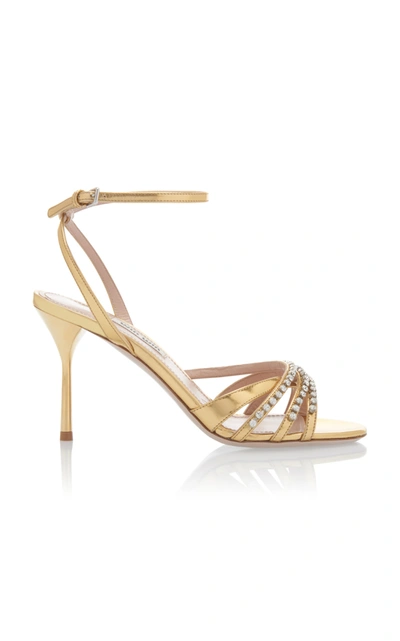 Shop Miu Miu Women's Crystal-embellished Strappy Sandals In Gold
