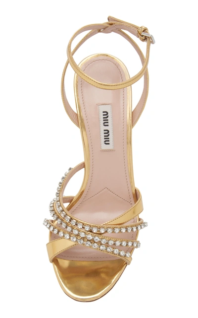 Shop Miu Miu Women's Crystal-embellished Strappy Sandals In Gold