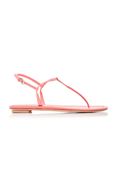 Shop Prada Women's T-strap Leather Sandals In Metallic,pink