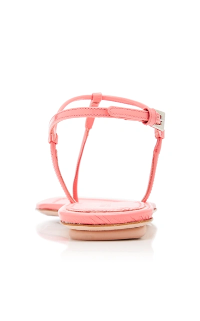 Shop Prada Women's T-strap Leather Sandals In Metallic,pink