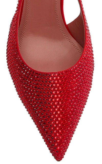 Amina Muaddi Crystal Lace-up Sling-back Pump Red Siam In Green,red