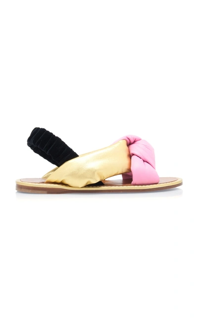 Shop Miu Miu Color-block Knotted Leather Sandals In Pink